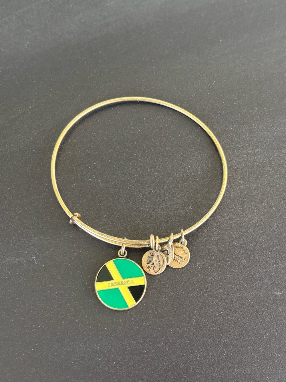 Alex and Ani Gold Charm Bangle with Jamaica Flag Enamel - Green/Yellow/Black